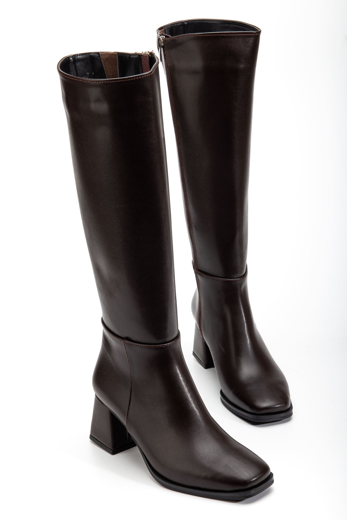 4804 Kahve Cilt Fermuarlı Günlük Bayan Çizme 