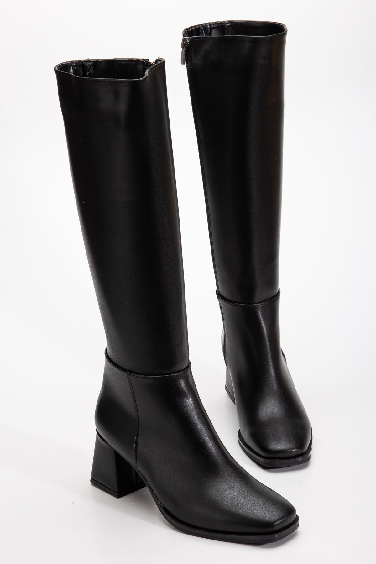 4804 Siyah Cilt Fermuarlı Günlük Bayan Çizme  