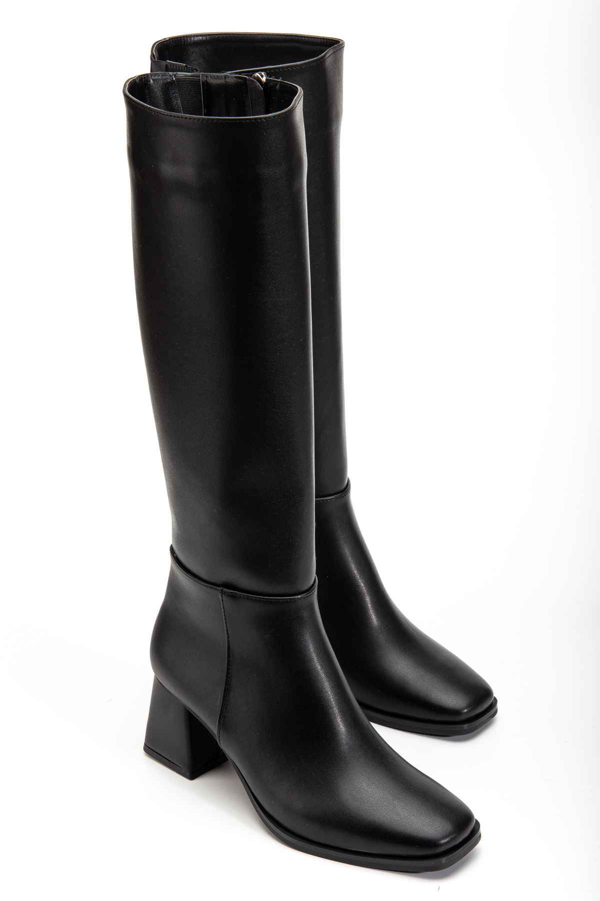 4804 Siyah Cilt Fermuarlı Günlük Bayan Çizme  