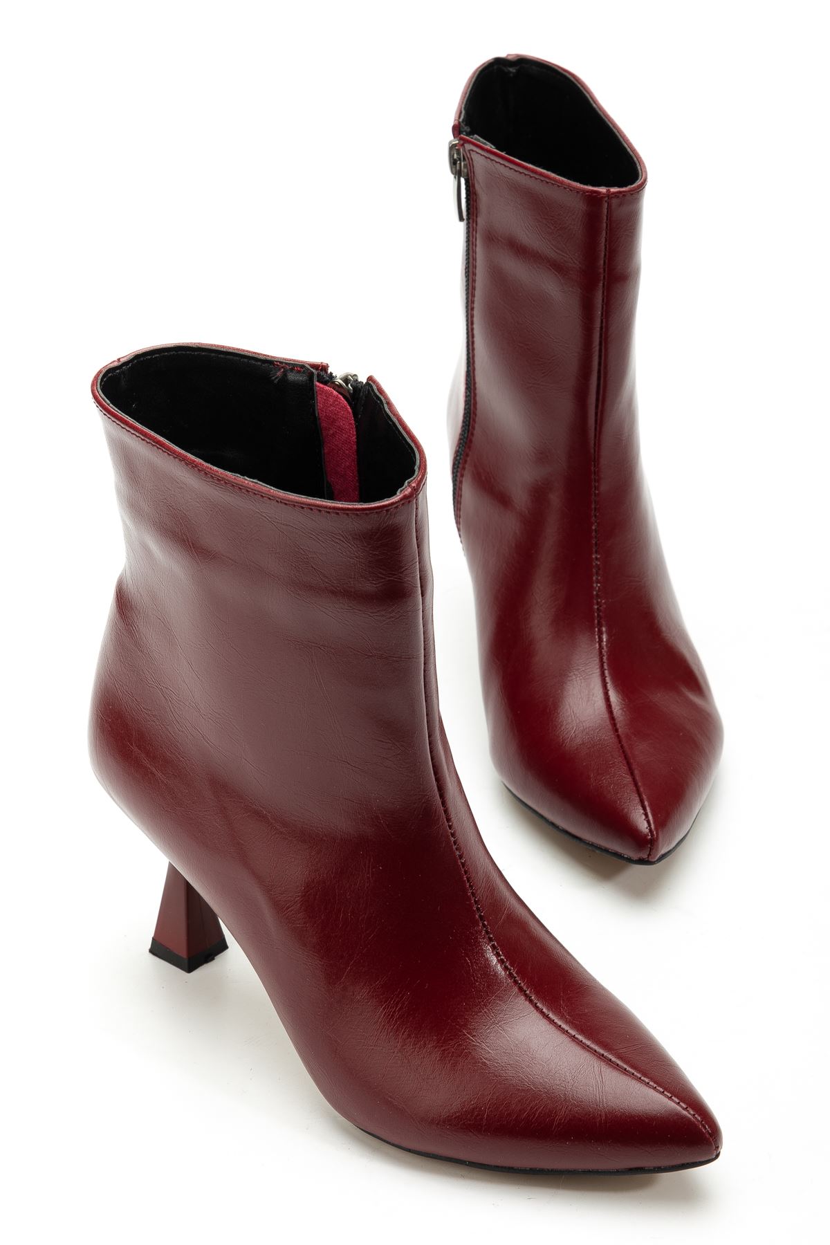 4701 Bordo Kırışık Kare Topuk Günlük Kadın Bot 