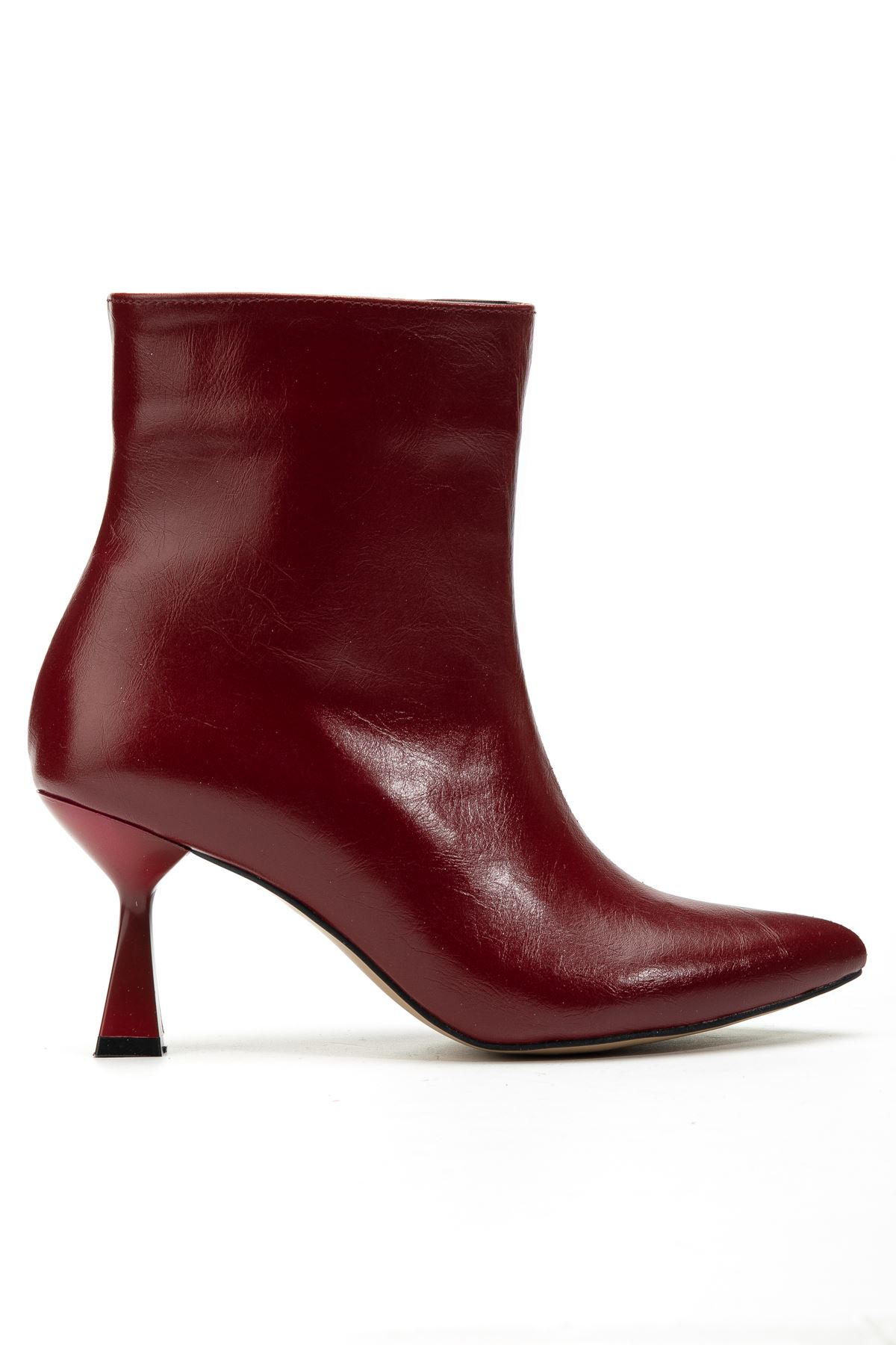 4701 Bordo Kırışık Kare Topuk Günlük Kadın Bot 