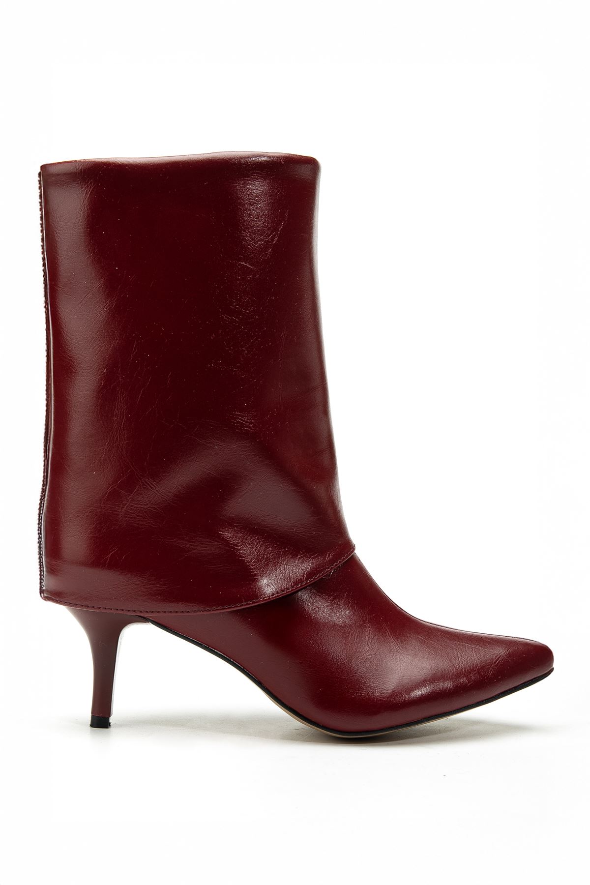4806 Bordo Kırışık Rugan Yakalı Günlük Kadın Bot 