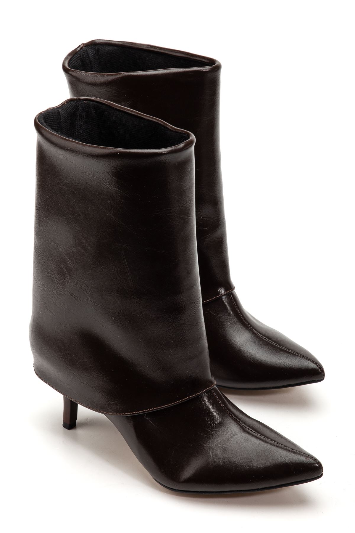 4806 Kahve Kırışık Rugan Yakalı Günlük Kadın Bot  