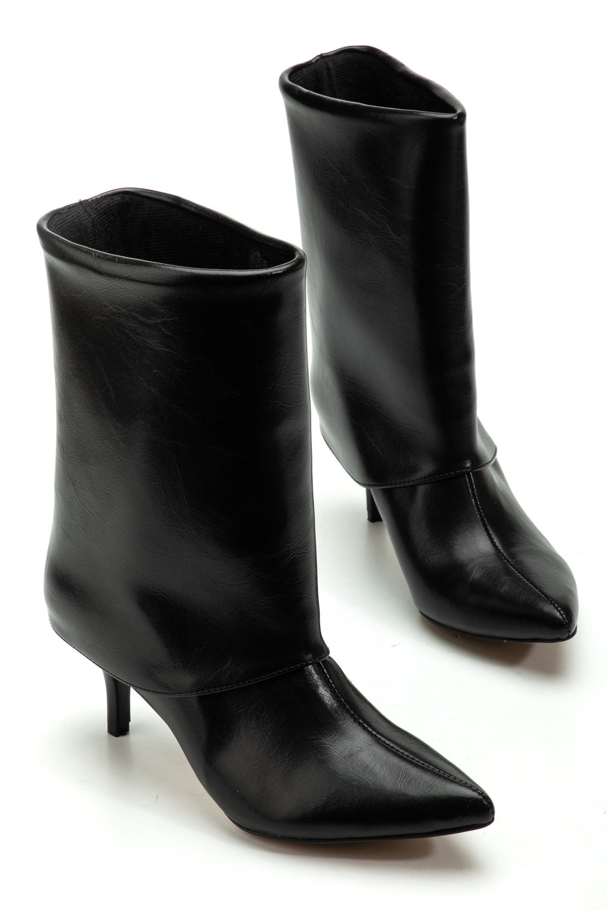 4806 Siyah Kırışık Rugan Yakalı Günlük Kadın Bot  