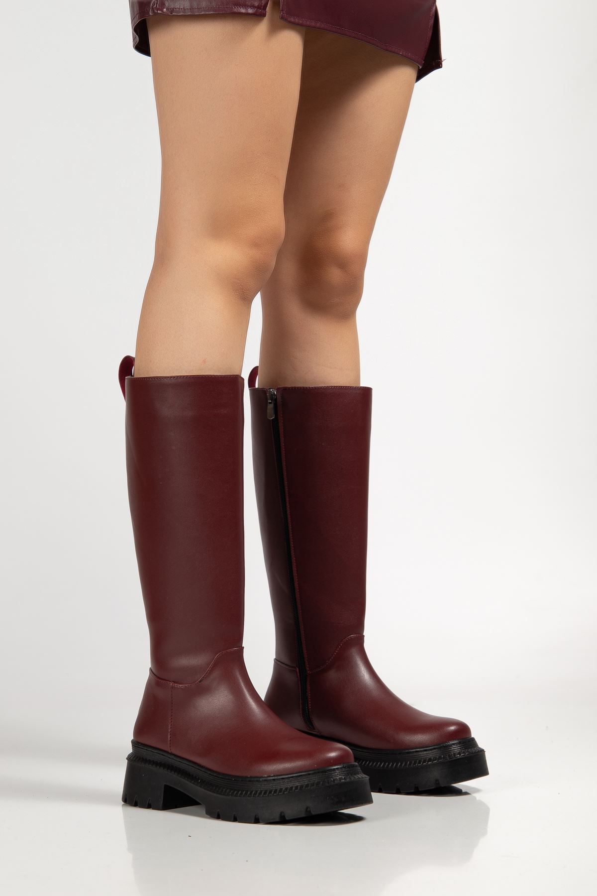 236-340 Bordo Fermuarlı Günlük Kadın Çizme 