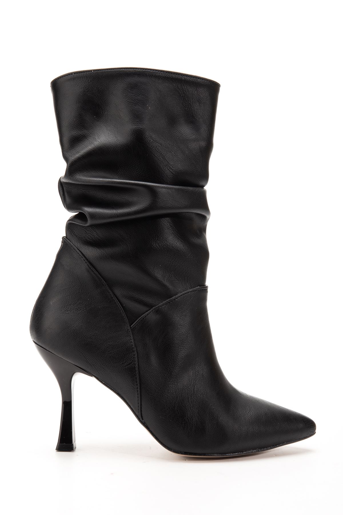 VRT-024 Siyah Yüksek İnce Topuklu Körüklü Fermuarlı  Kadın Bot  