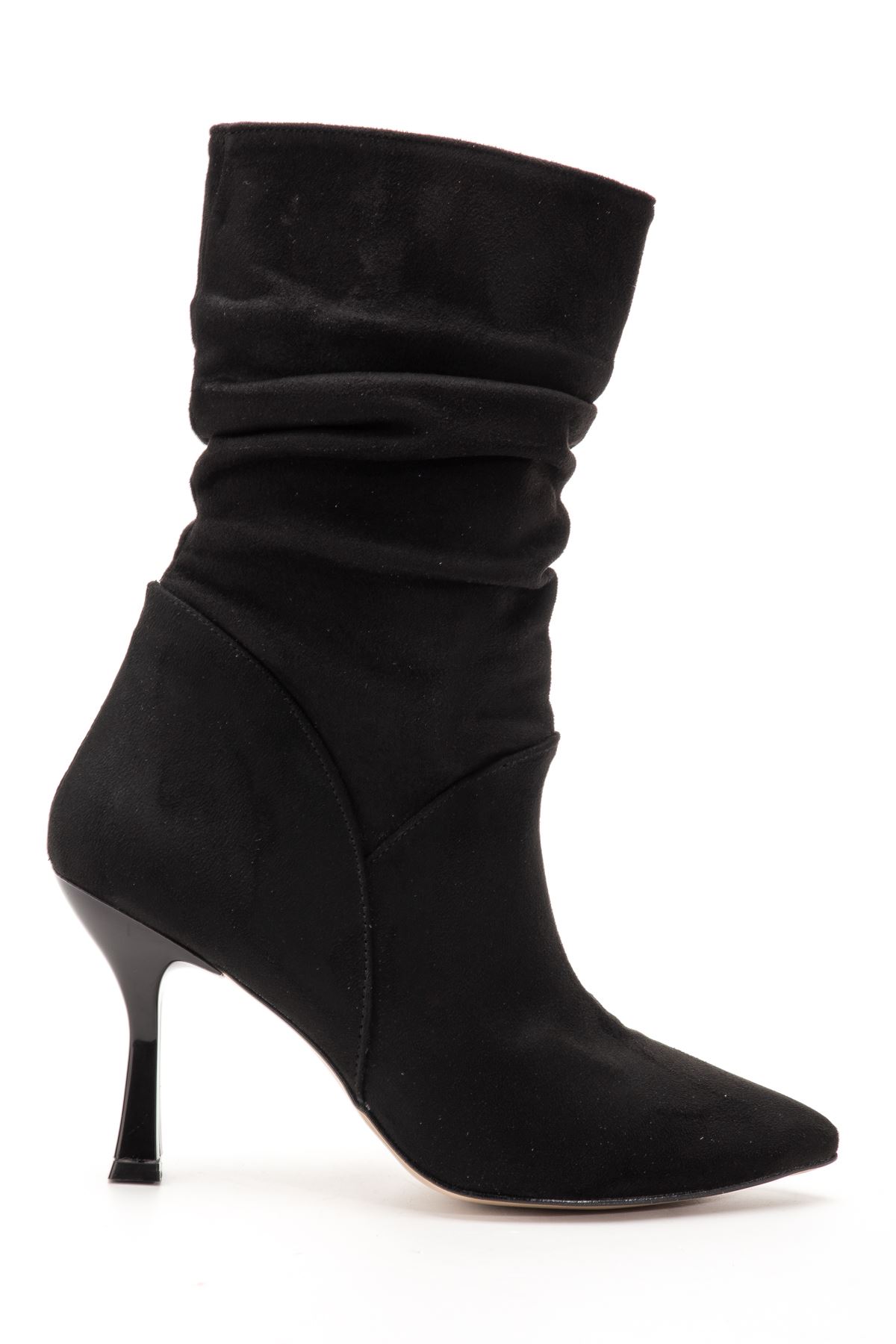 VRT-024 Siyah Süet Yüksek İnce Topuklu Körüklü Fermuarlı  Kadın Bot  