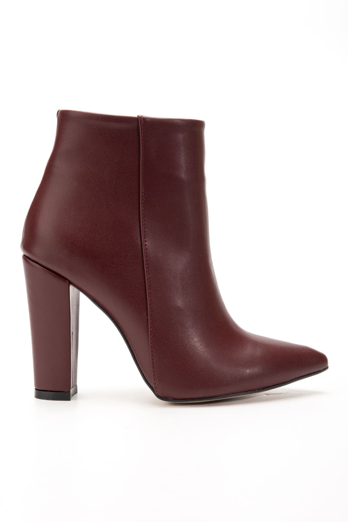 VRT-4801  Bordo Cilt  Yüksek Kalın Topuklu Fermuarlı Kadın Bot 