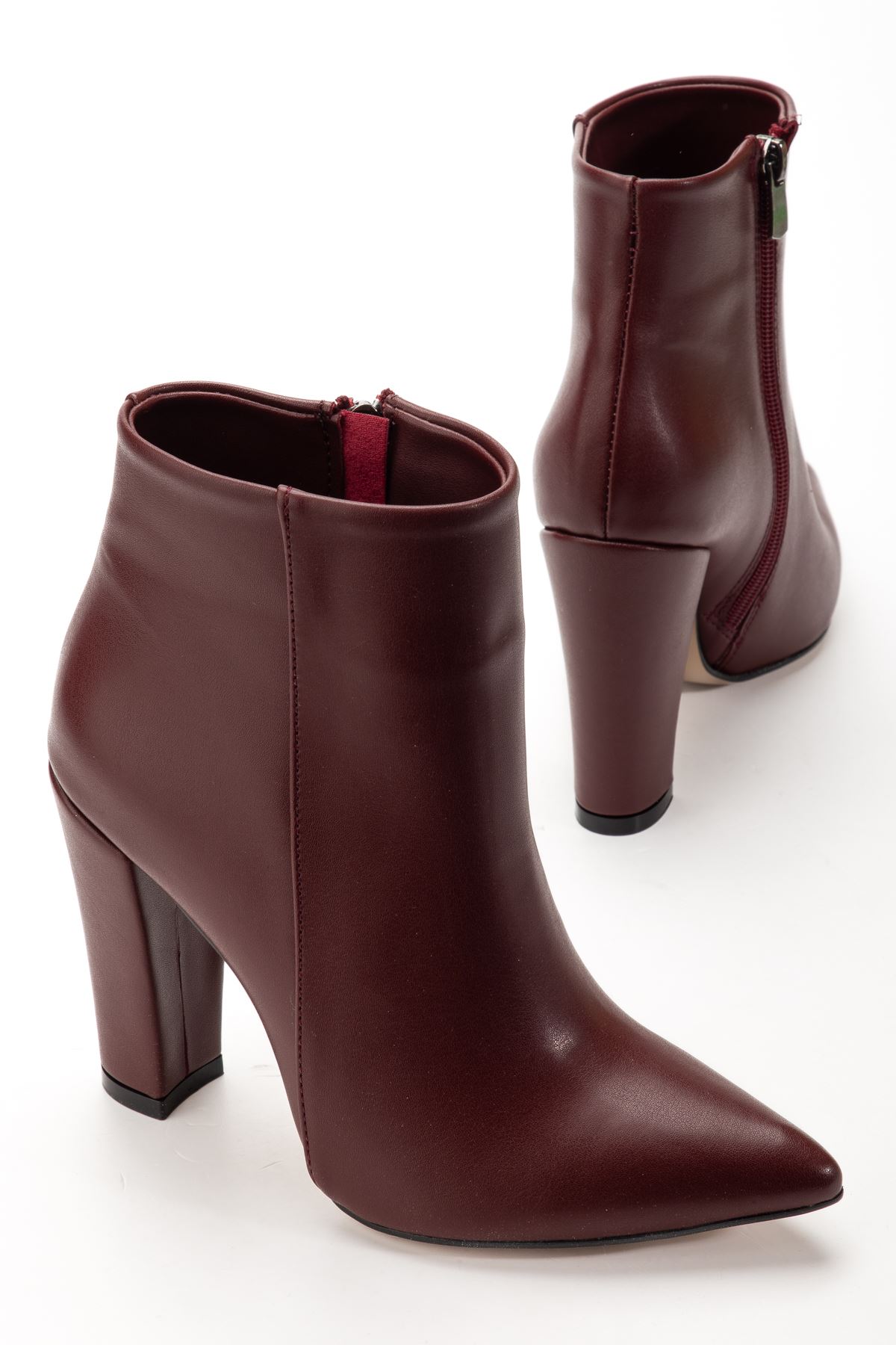 VRT-4801  Bordo Cilt  Yüksek Kalın Topuklu Fermuarlı Kadın Bot 