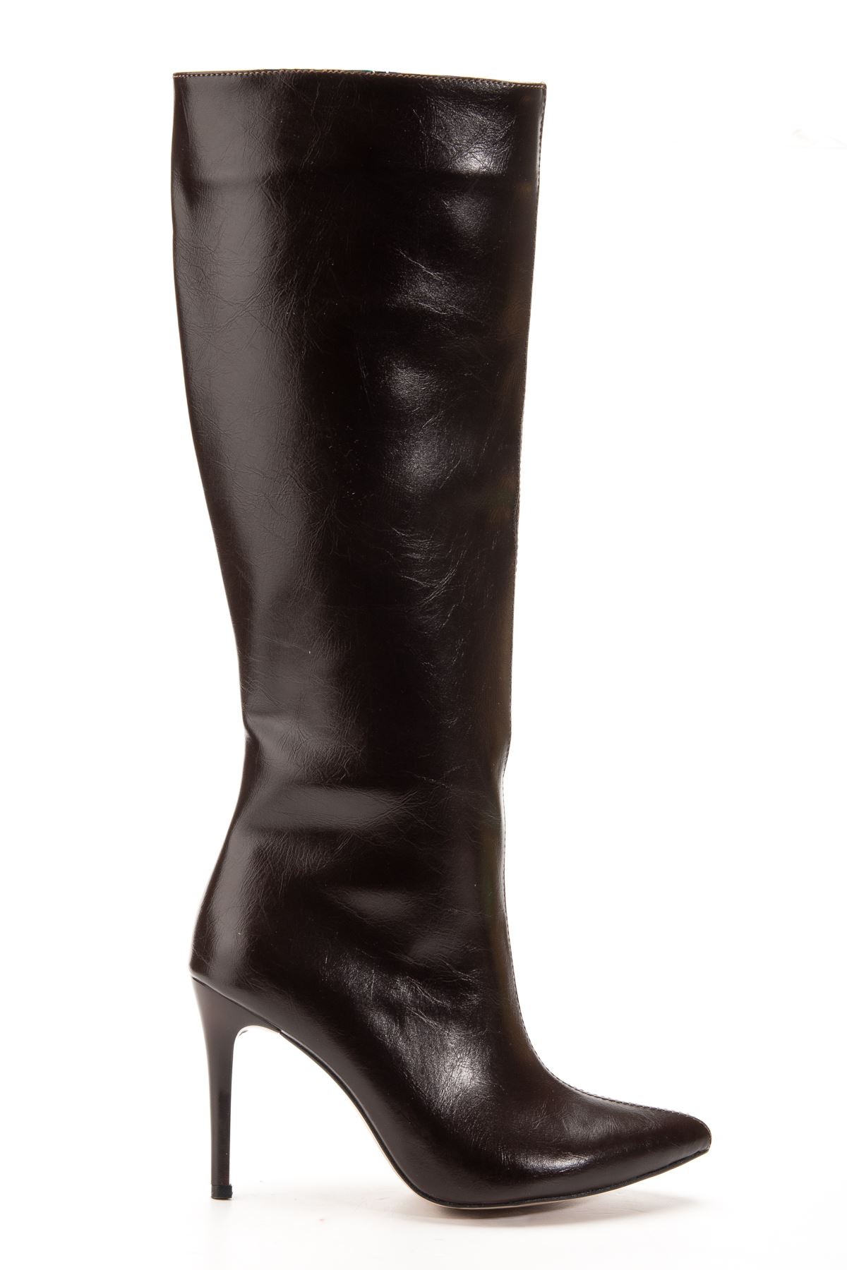 S-2007 Kahve Kırışık Fermuarlı Günlük Bayan Çizme 