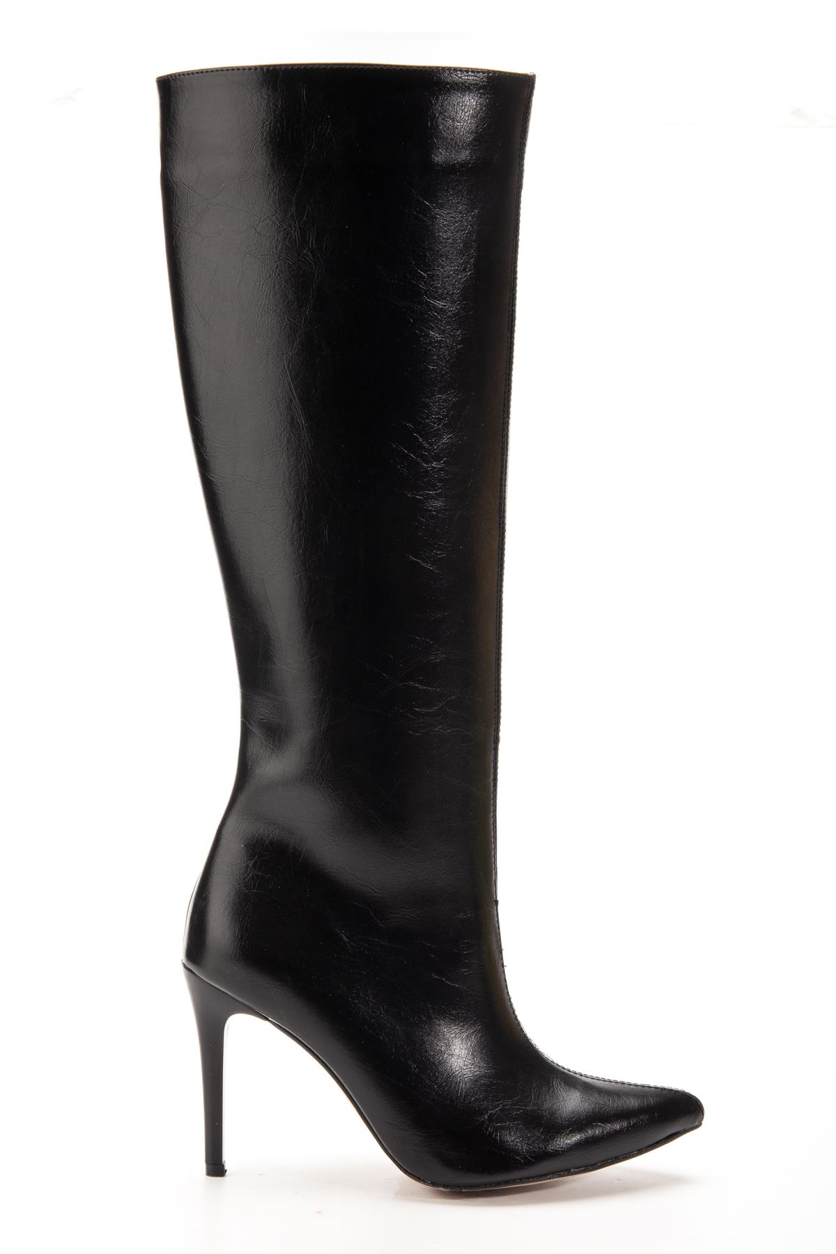 S-2007 Siyah Kırışık Fermuarlı Günlük Bayan Çizme