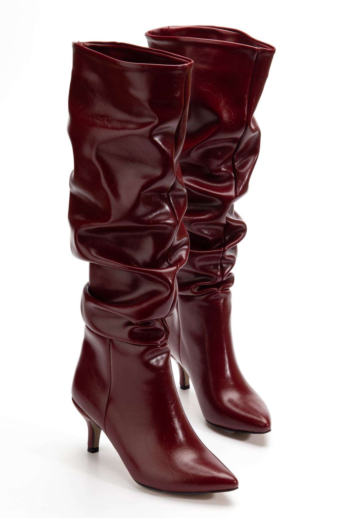 SR-2001 Burgundy Suede Stiletto Heeled Casual Women's Boots