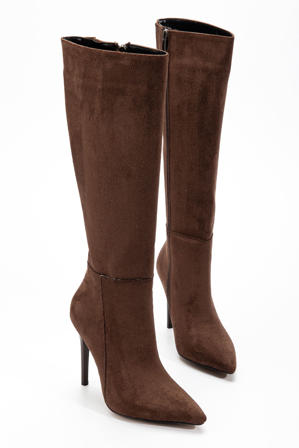 LS-226 Black Suede Zipper Elasticated Thin High Heeled Women's Boots