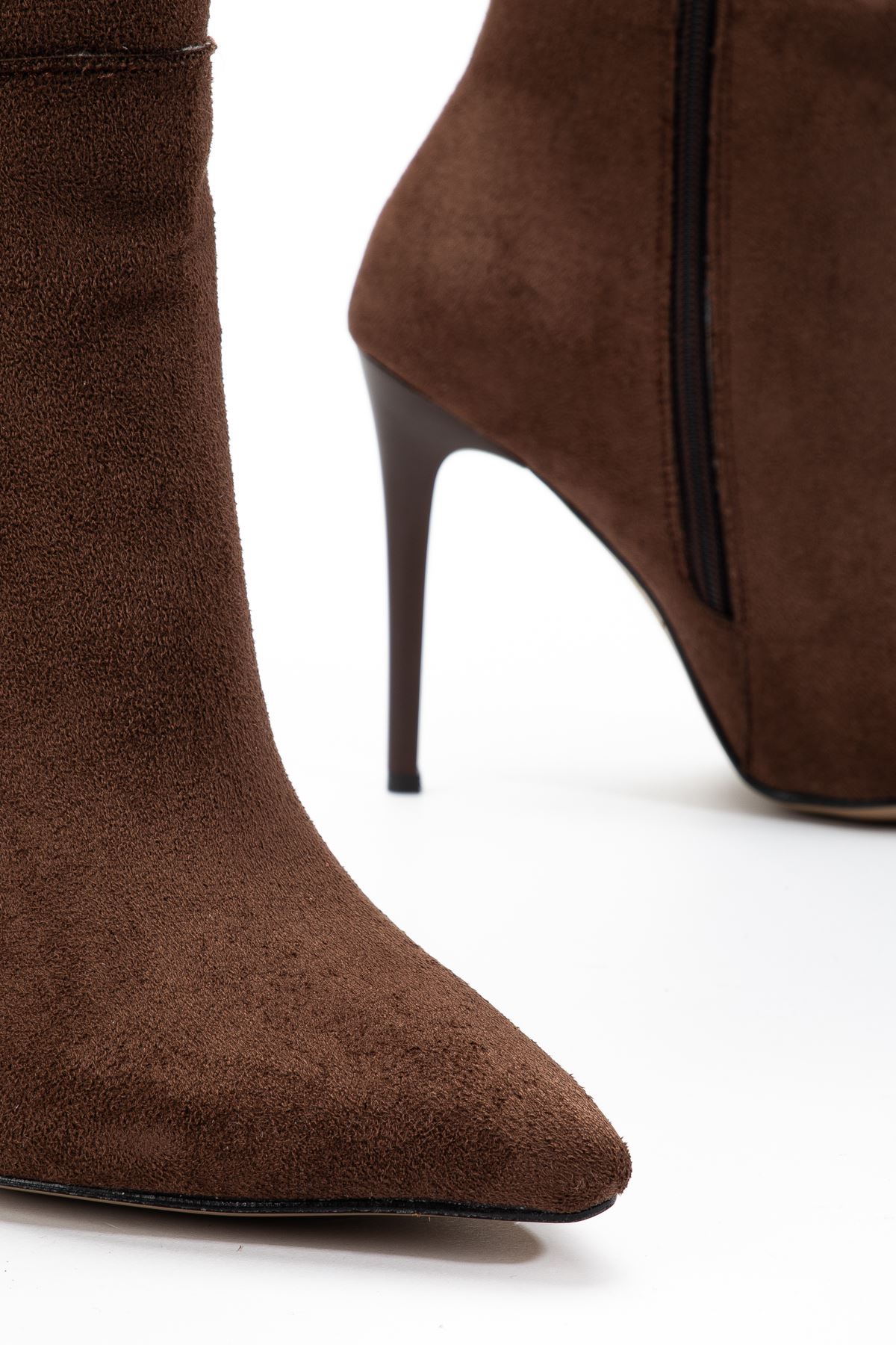 LS-226 Black Suede Zipper Elasticated Thin High Heeled Women's Boots