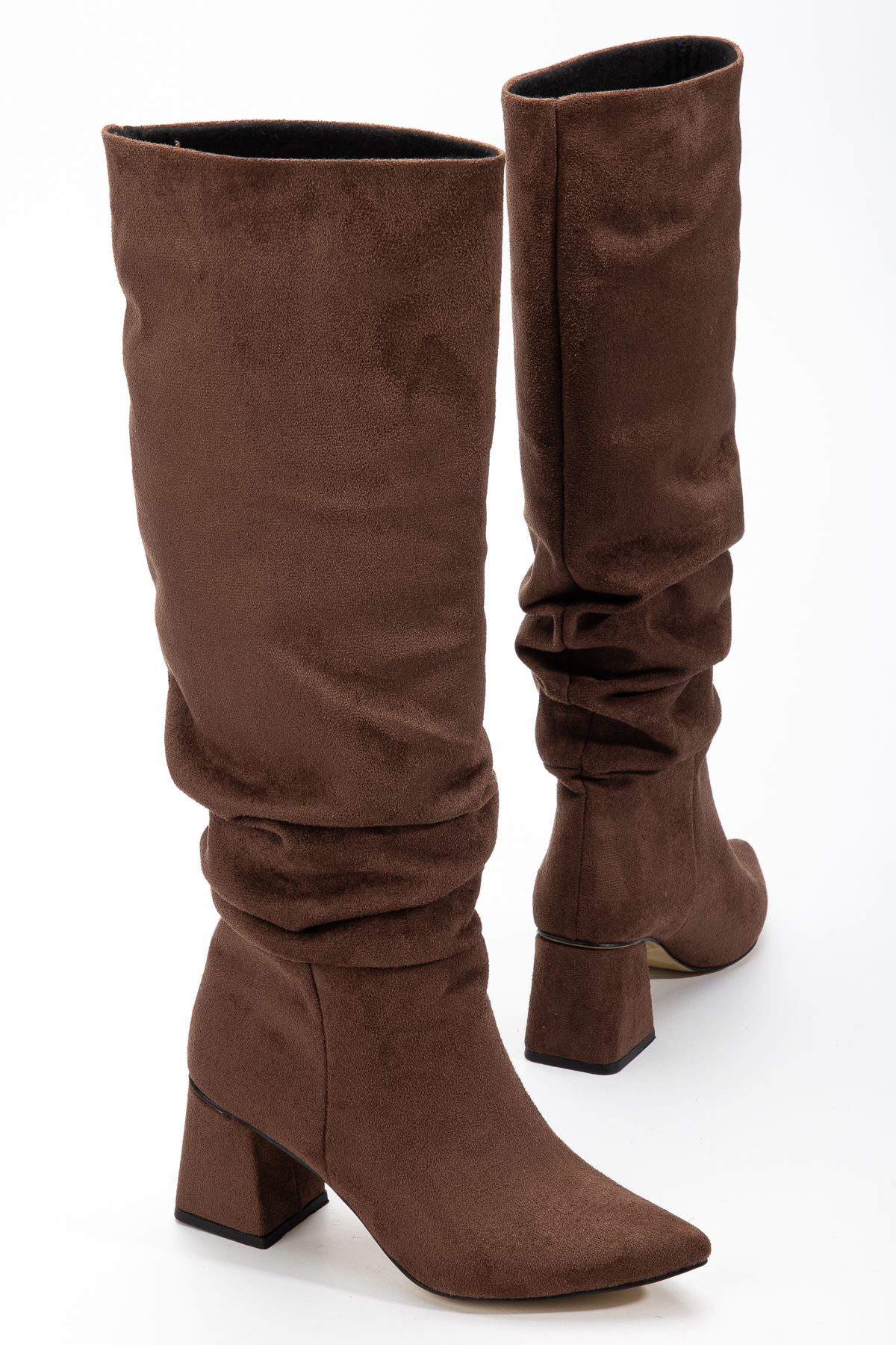 SYT-2002 Black Suede Bellows Thick Heels Casual Women's Boots