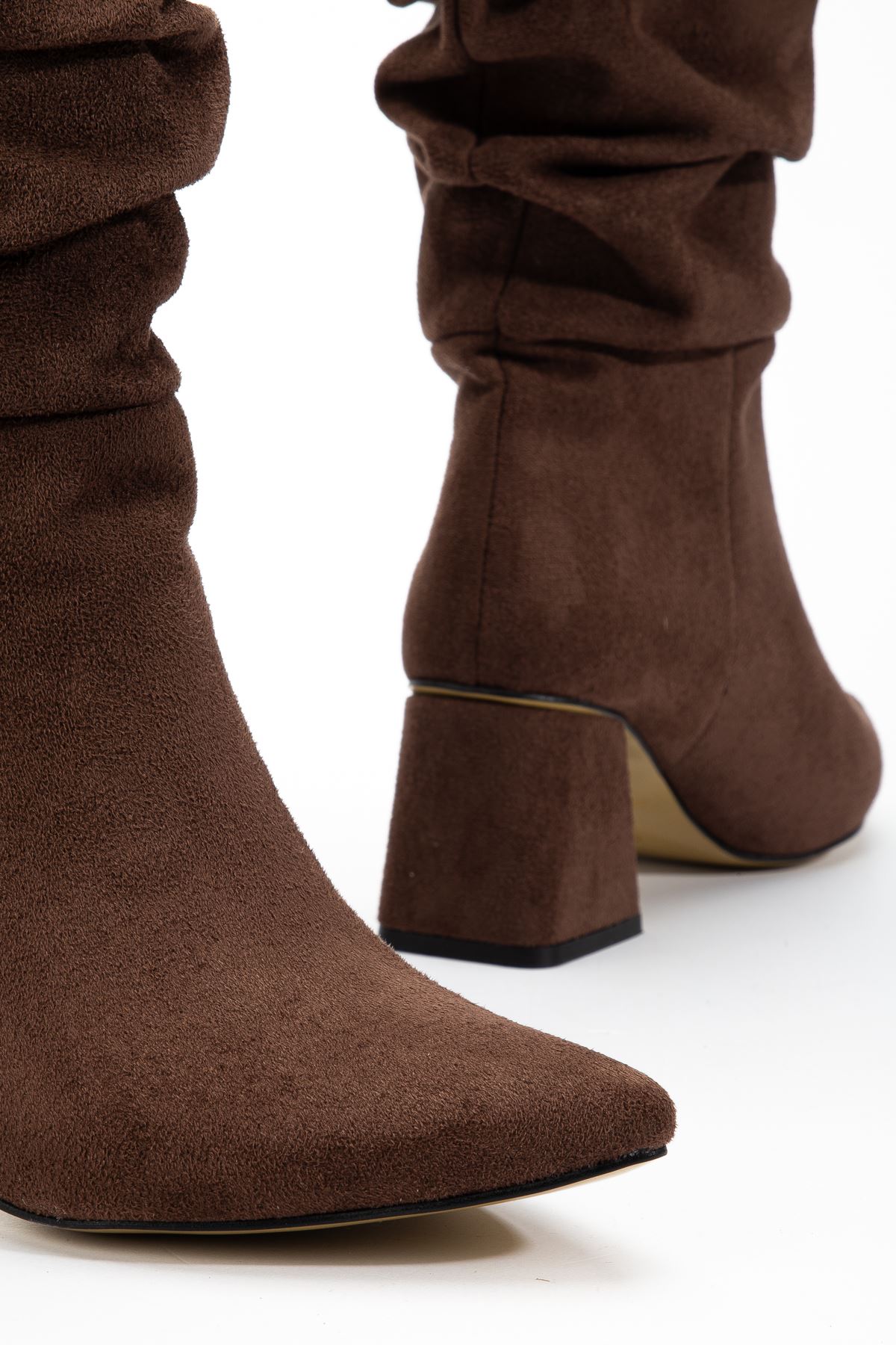 SYT-2002 Black Suede Bellows Thick Heels Casual Women's Boots