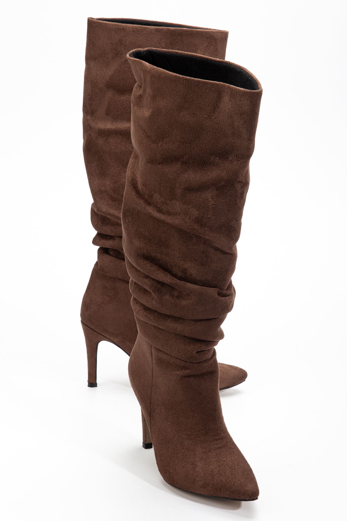 SYT-2003 Beige Suede Bellows Slim Heels Casual Women's Boots
