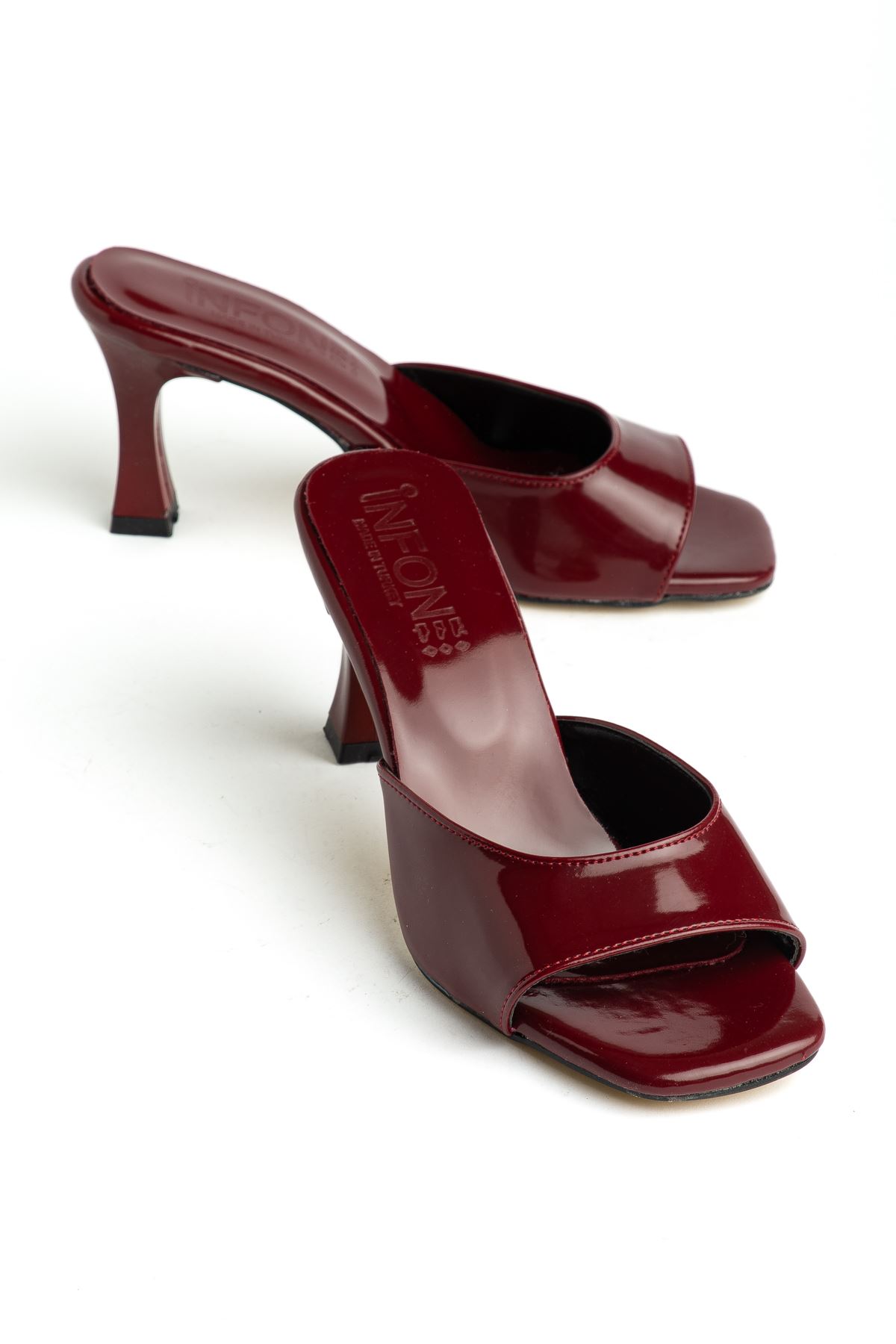 S-617 Burgundy Patent Leather Women's Slippers with Casual Heels