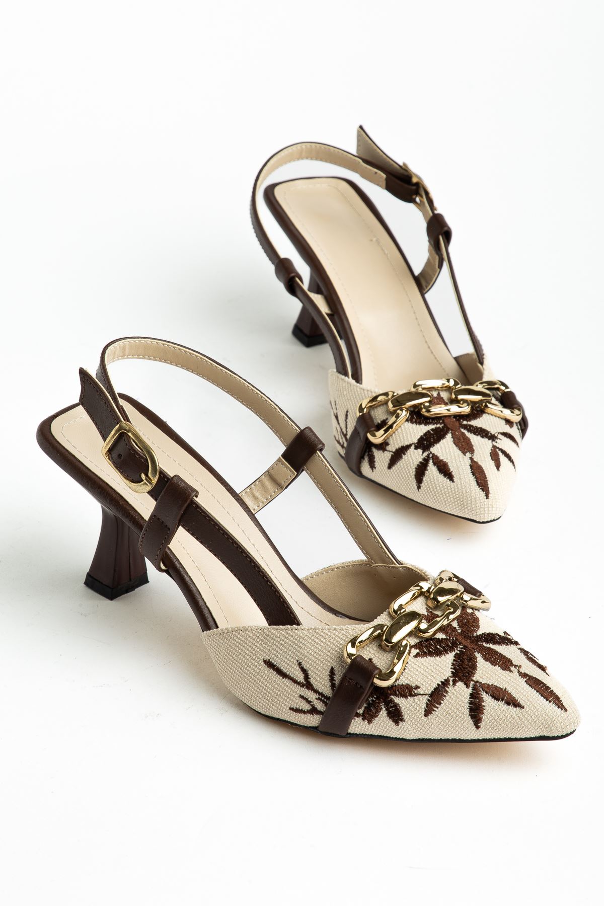 K-250 Kahve Süet Günlük Arkası Açık Tokalı Topuklu Kadın Ayakkabı