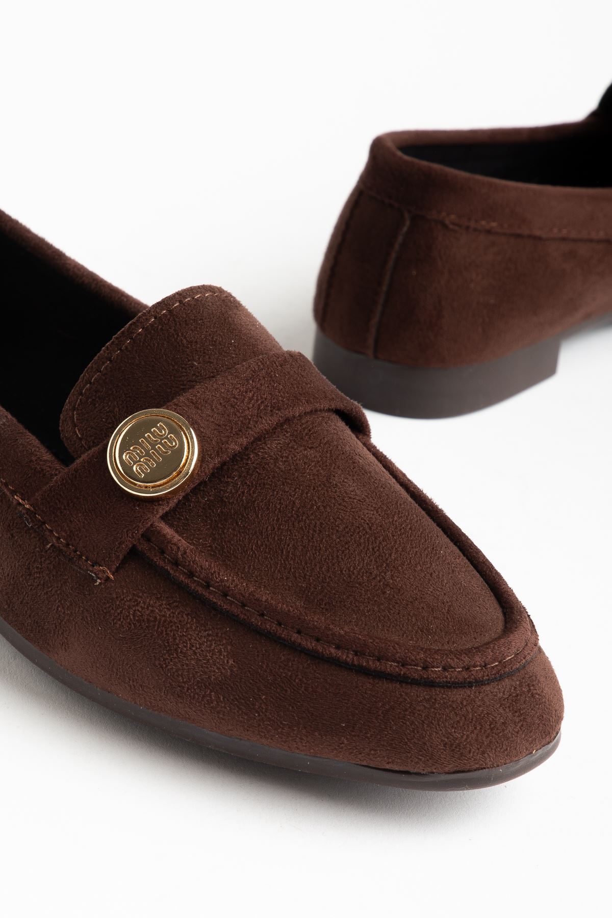 131 Kahve Süet Klasik Maskülen  Günlük Kadın Babet 