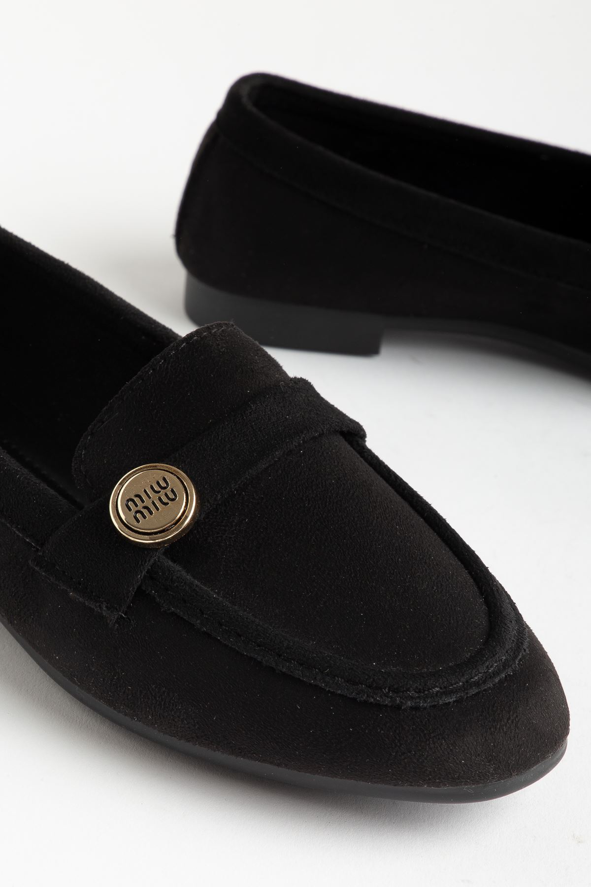 6325 Black Mesh Hard Hat Buckle Detailed Casual Women's Ballet Flats