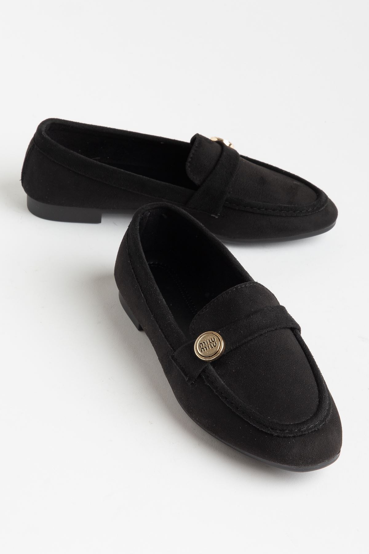 6325 Black Mesh Hard Hat Buckle Detailed Casual Women's Ballet Flats