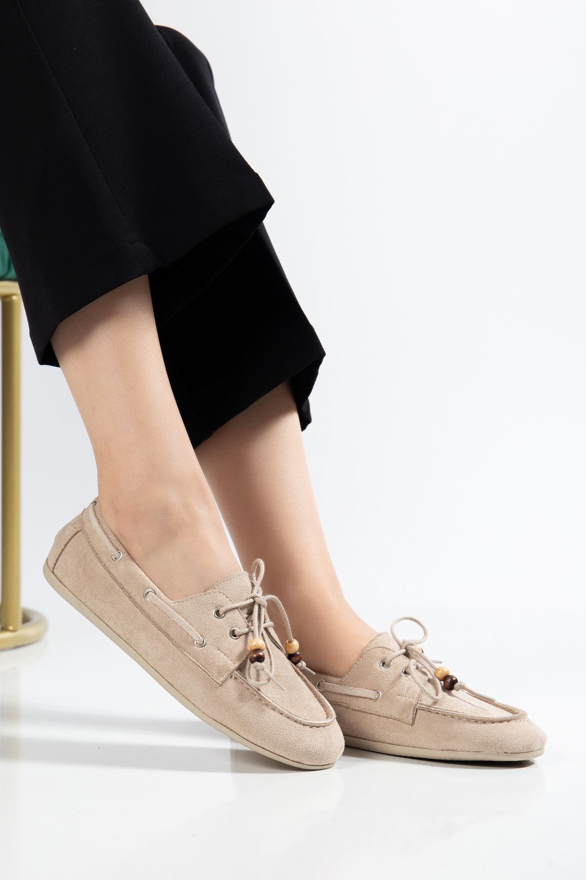 PS-100 Navy Blue Suede Tassel Casual Women's Ballet Flats