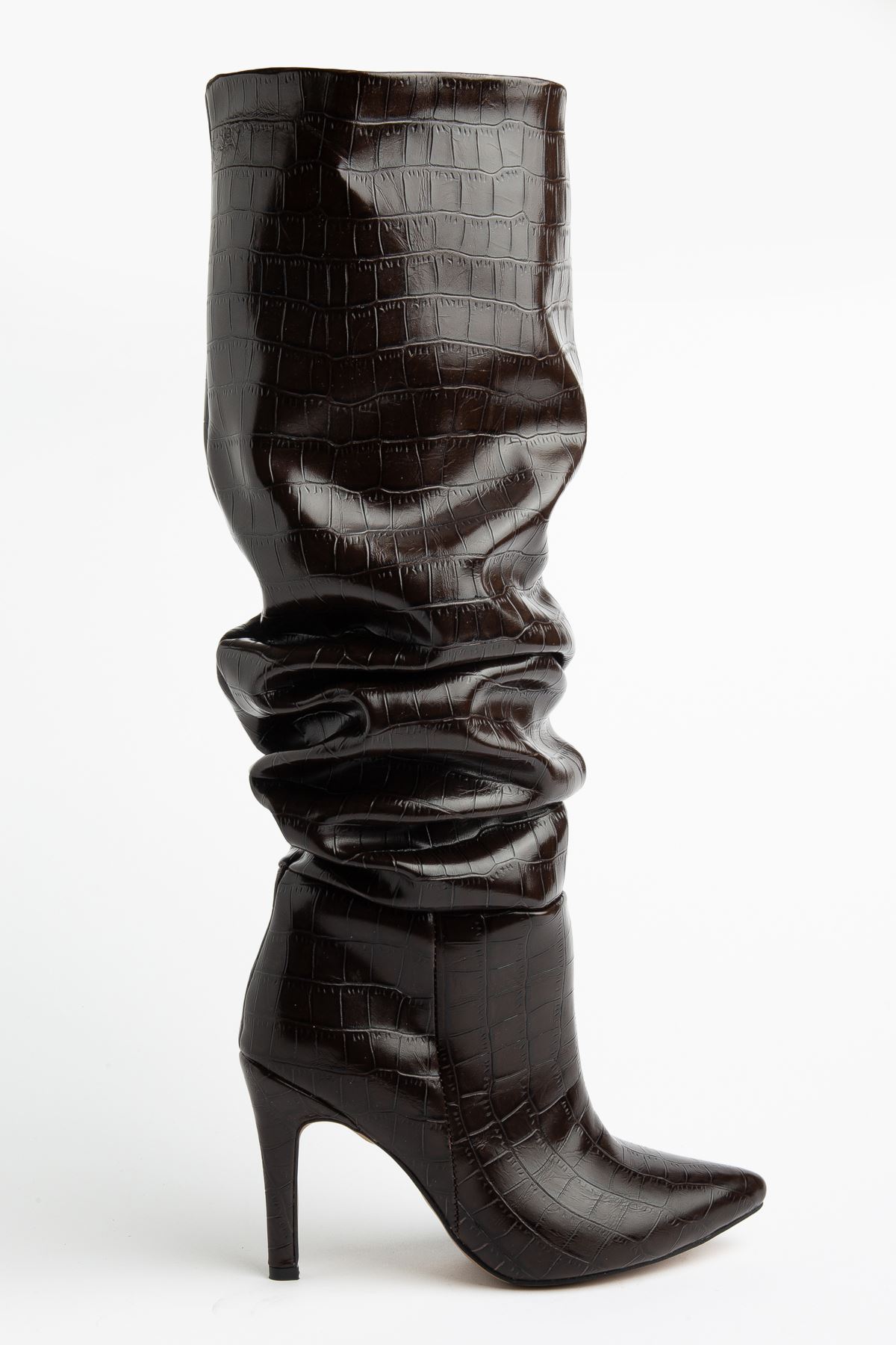 SYT-2003 Beige Suede Bellows Slim Heels Casual Women's Boots