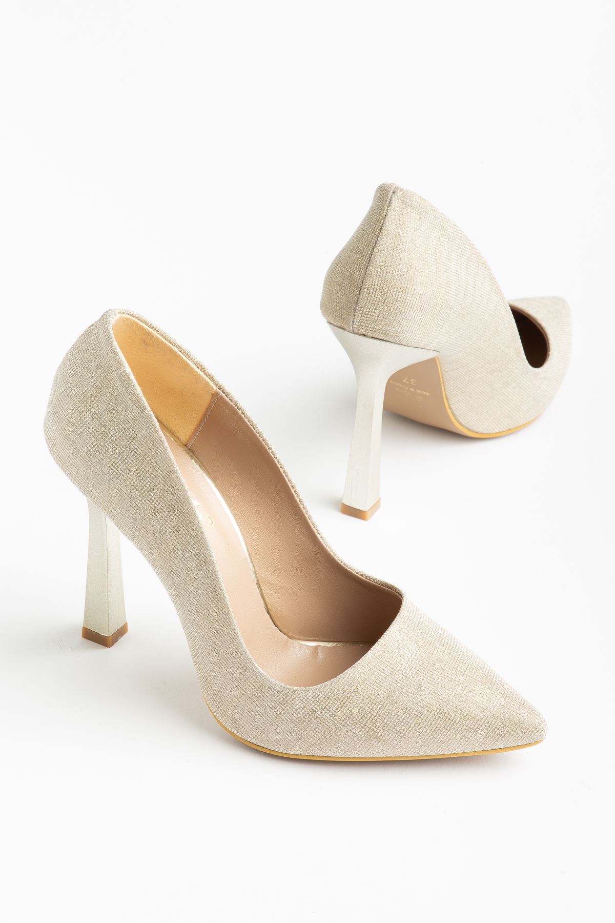 801 Altın Palermo Sivri Burunlu  Topuklu Kadın Ayakkabı 