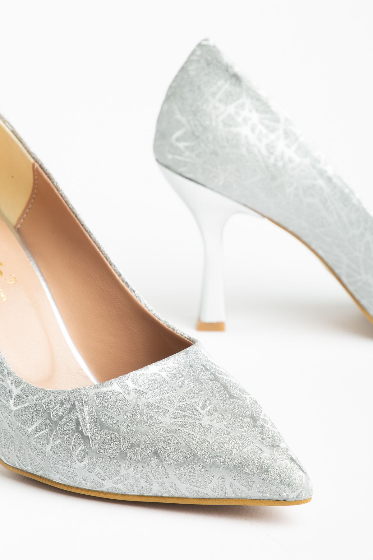 725 Gold Sequin Patterned Pointed-toe Heeled Women's Shoes