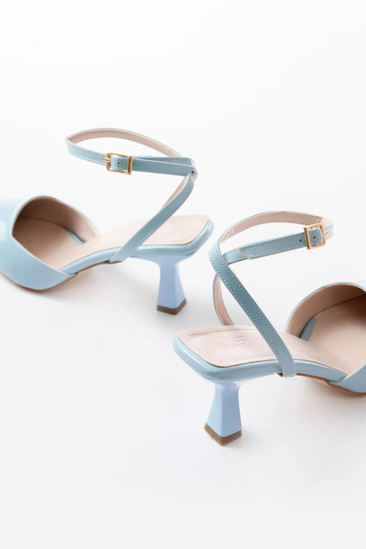ST-004 Baby Blue Patent Leather Casual 7 cm Heeled Women's Shoes