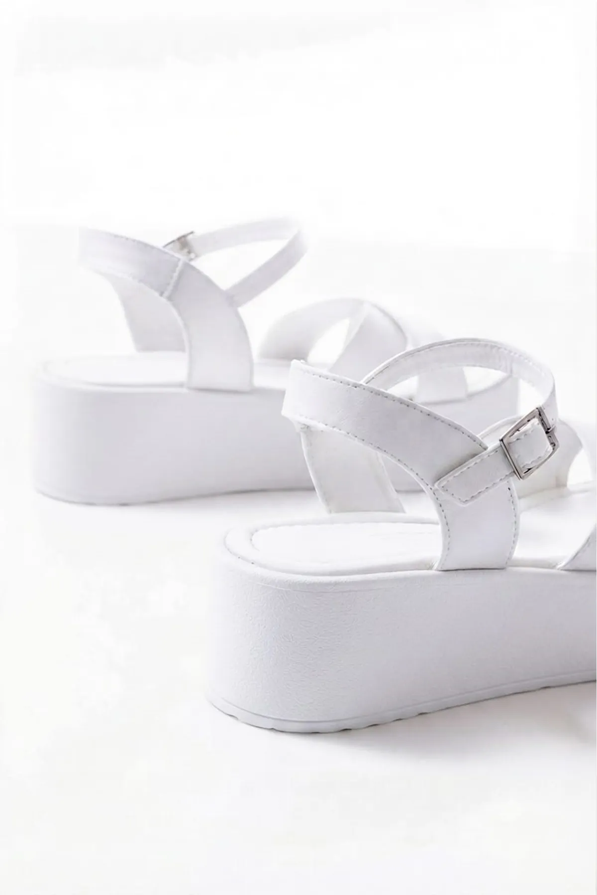 861-1005 White Casual Cross Padding Heel Women Sandals