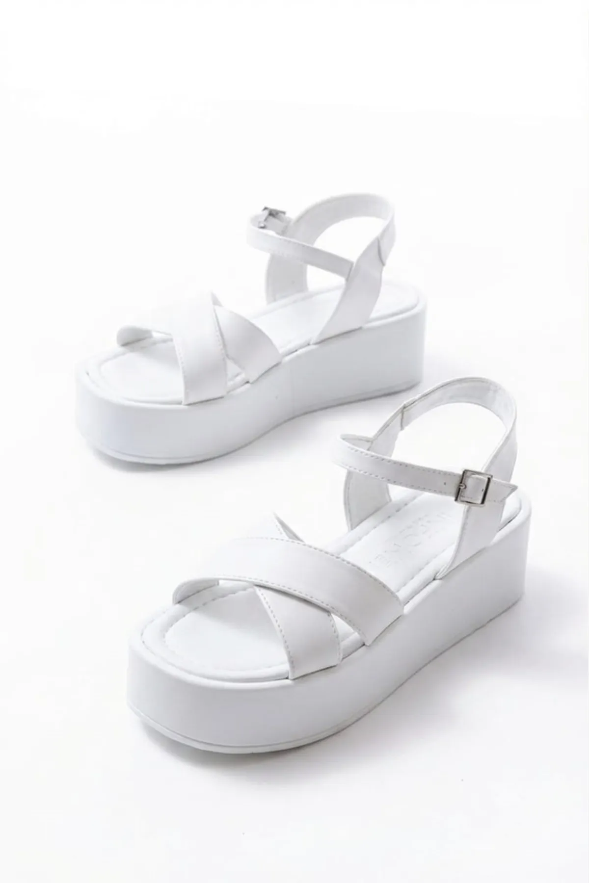 861-1005 White Casual Cross Padding Heel Women Sandals