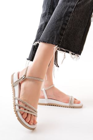 1001-1100 White Silver Stone Casual Women's Sandals