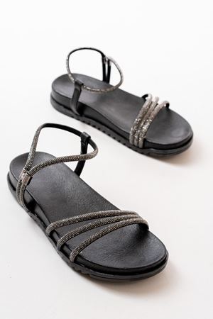 1001-1100 Black Platinum Stone Casual Women's Sandals