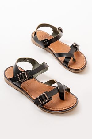 205-091 Black Orthopedic Genuine Leather Women's Sandals
