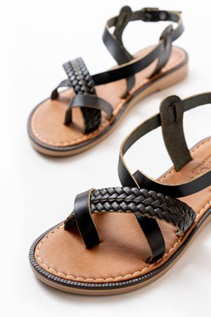 205-09 Black Orthopedic Genuine Leather Women's Sandals