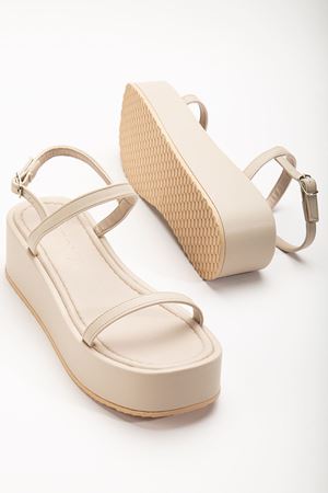 861-1027 Bej Dolgu Topuk Kadın Sandalet