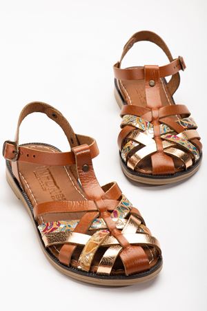 205-02 Tan Garni Orthopedic Genuine Leather Women's Sandals