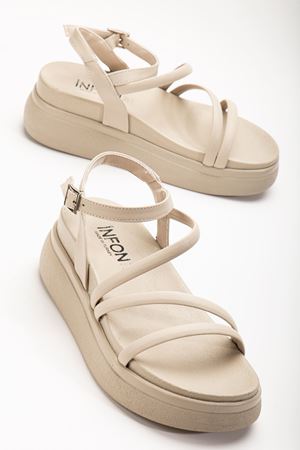 24422-844 Bej Dolgu Topuk Kadın Sandalet