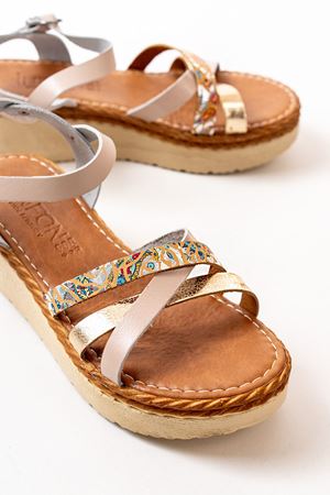 730-015 Bej Garni Ortopedik Hakiki Deri Dolgu Kadın Sandalet