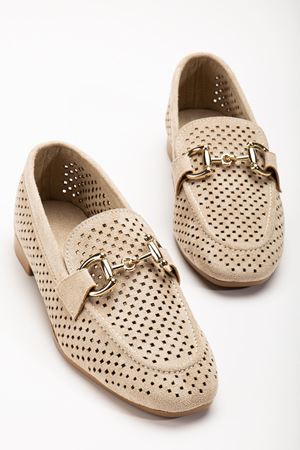 401 Bej Süet Delikli Günlük Kadın Babet