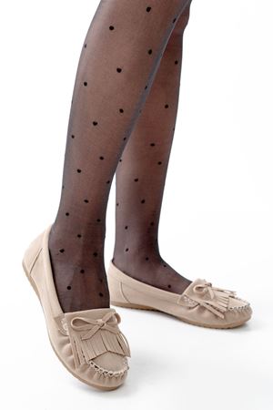 PS-100 Bej Süet Püsküllü Günlük Kadın Babet