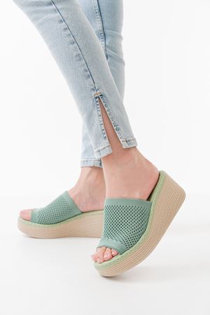 232-460 Mint Yeşili Triko Günlük Ortopedik Dolgu Topuk Kadın Terlik