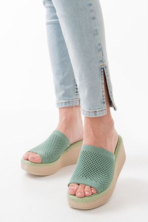 232-460 Mint Yeşili Triko Günlük Ortopedik Dolgu Topuk Kadın Terlik