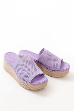 232-460 Lila Triko Günlük Ortopedik Dolgu Topuk Kadın Terlik
