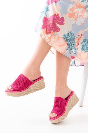 232-460 Fuşya Triko Günlük Ortopedik Dolgu Topuk Kadın Terlik