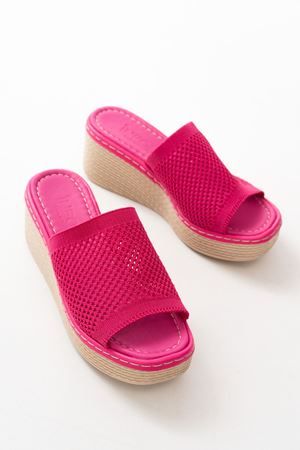 232-460 Fuşya Triko Günlük Ortopedik Dolgu Topuk Kadın Terlik