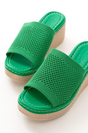 232-460 Çimen Yeşili Triko Günlük Ortopedik Dolgu Topuk Kadın Terlik