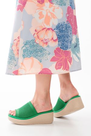 232-460 Çimen Yeşili Triko Günlük Ortopedik Dolgu Topuk Kadın Terlik